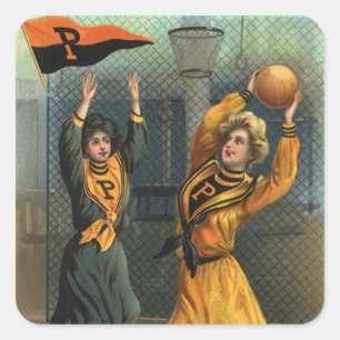 Antikes Sportfoto, Damen-Basketballteam bei einem  Quadratischer Aufkleber