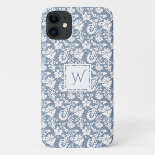 Antikes Staubblau und Weiß Florales Monogramm Case-Mate iPhone Hülle