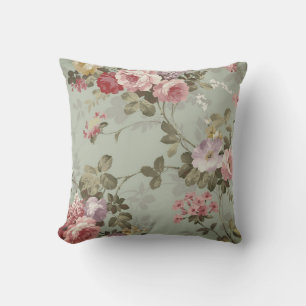 Antikes staubiges Oliven Grün Blumen Design Kissen