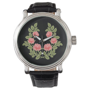 Antikes staubiges rosa Rosen Blumenmuster - Romant Armbanduhr