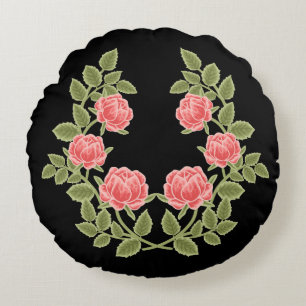 Antikes staubiges rosa Rosen Blumenmuster - Romant Rundes Kissen