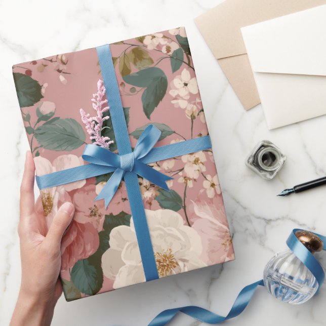 Antikes Staubrose-Crem-Blumenmuster Geschenkpapier (Schenken)
