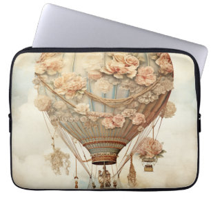 Antikes Steampunk-Blumenmuster-blaues Heißluftball Laptopschutzhülle