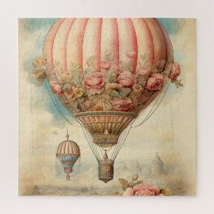 Antikes Steampunk-Rosa-Blumenmuster-Heißluftballon