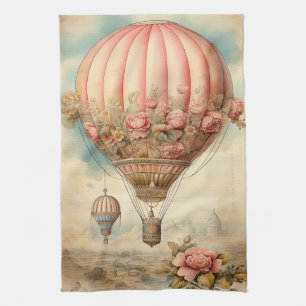 Antikes Steampunk-Rosa-Blumenmuster-Heißluftballon Geschirrtuch