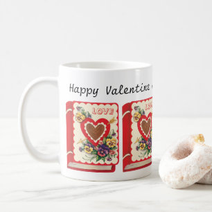 Antikes süßes Valentinsliebesbuch Herz und Blumen Kaffeetasse