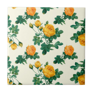 Antikes Tapetenmuster, gelbe Rosen Fliese