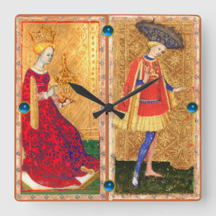 ANTIKES TAROT/PAGE UND KÖNIGIN DER KELCHE QUADRATISCHE WANDUHR