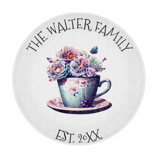 Antikes Teakholz mit Vintagen Blume Schneidebrett (Vorderseite)