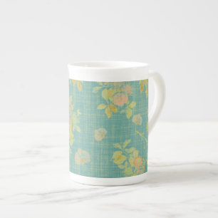 Antikes Teal Blumenmuster Frühling Prozellantasse