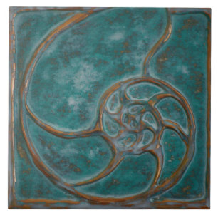 Antikes Teal-Nautilus-Schalen-Kachel Fliese