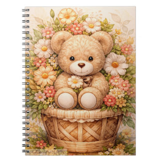 Antikes Teddybär-Blumenkörbchen Notizblock