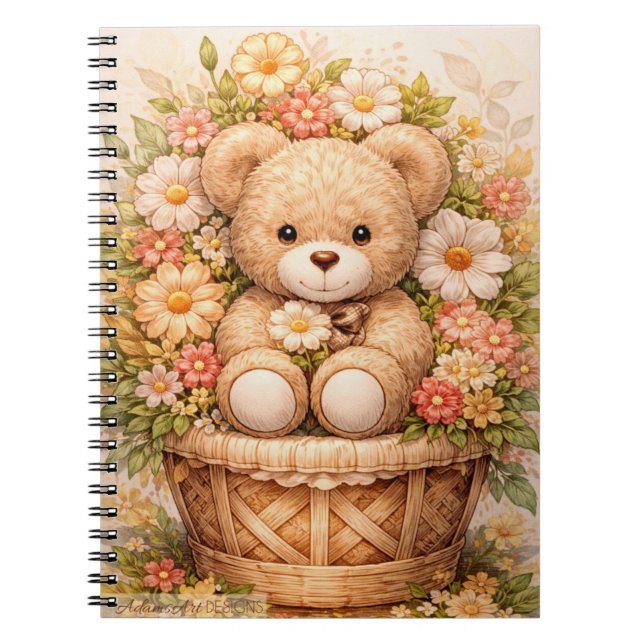 Antikes Teddybär-Blumenkörbchen Notizblock (Vorderseite)