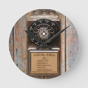 Antikes Telefon Wählscheibe Zahltelefon robust Runde Wanduhr