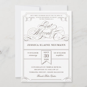 Antikes Ticket Vintage Bat Mitzvah Einladung