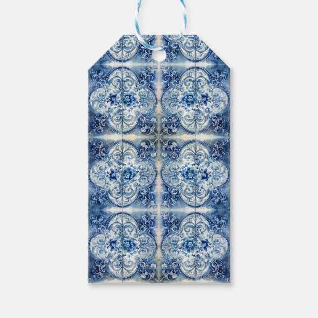 Antikes Tile in Delft Blau anpassbar Geschenkanhänger (Vorderseite)