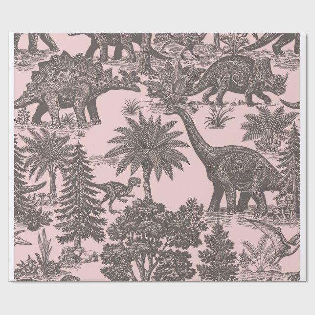 Antikes Toile-Muster mit Dinosauriern Geschenkpapier (Flach)