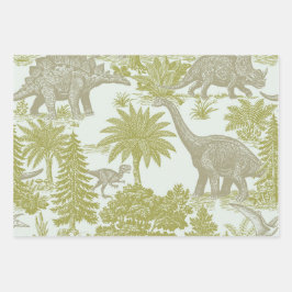Antikes Toile-Muster mit Dinosauriern Geschenkpapier Set