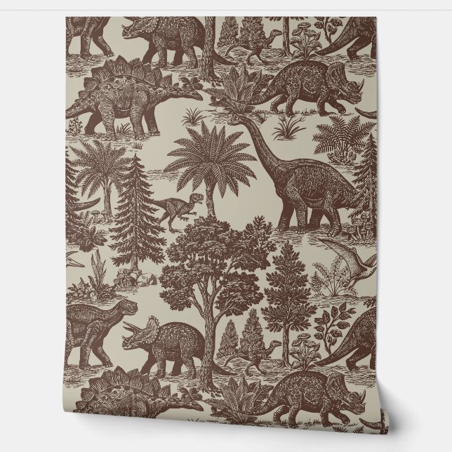 Antikes Toile-Muster mit Dinosauriern Tapete (Abrollen)