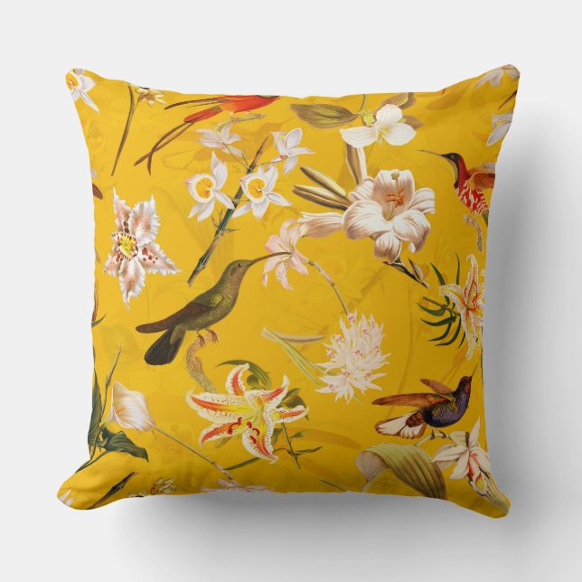 Antikes tropisches Hummingbird-Dschungelmuster Gel Kissen (Vorderseite)