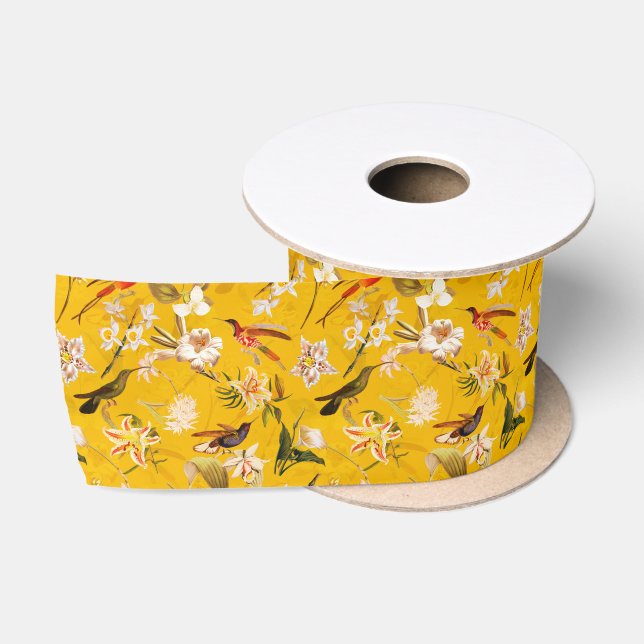 Antikes tropisches Hummingbird-Dschungelmuster Gel Satinband (Spule)