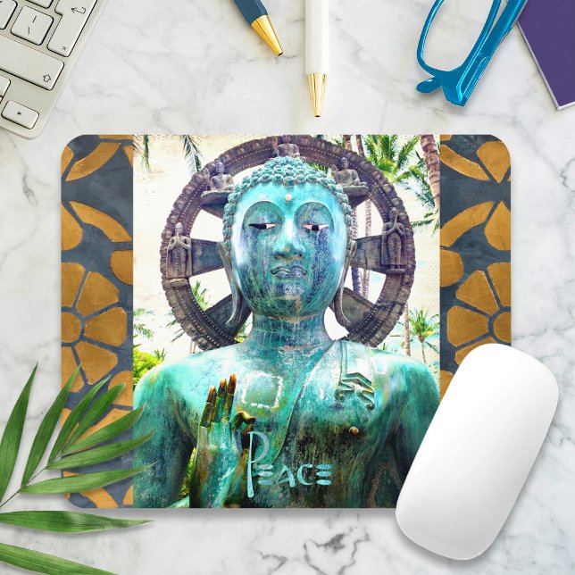 Antikes türkisfarbenes Buddha Gold Mosaik Foto Fri Mousepad (Von Creator hochgeladen)