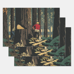 Antikes Unternehmen, Holzindustrie Redwood-Wald Geschenkpapier Set