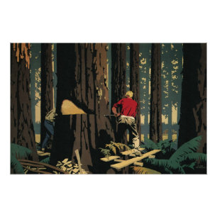 Antikes Unternehmen, Holzindustrie Redwood-Wald Poster