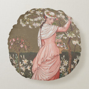 Antikes Valentinsgrußkarten mit Blumenmotiv, vikto Rundes Kissen