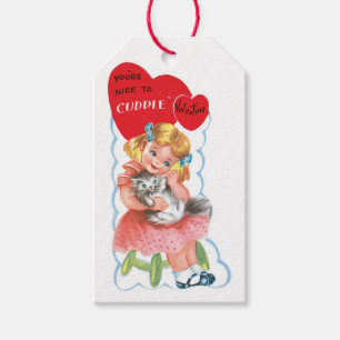 Antikes Valentinsmädchen mit Kätzchen Geschenkanhänger