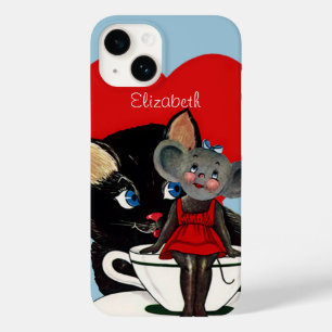Antikes Valentinstag, Katze Maus Teetasse Herz Case-Mate iPhone 14 Hülle