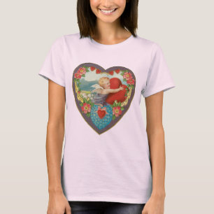 Antikes Valentinstag, viktorianische Cherub-Herzen T-Shirt