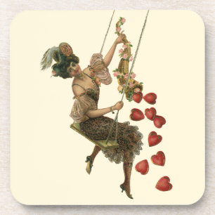 Antikes Valentinstag, viktorianische Dame auf eine Getränkeuntersetzer