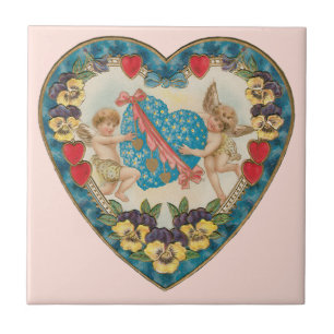 Antikes Valentinstag, Vintage-Engel in einem Herze Fliese