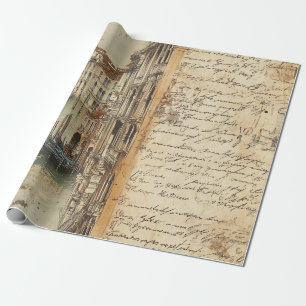 Antikes Venedig-Kanal mit handgeschriebener Schrif Geschenkpapier