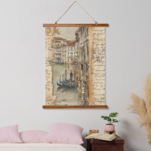 Antikes Venedig-Kanal mit handgeschriebener Schrif Wandteppich Mit Holzrahmen