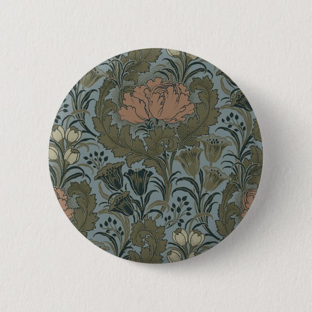 Antikes viktorianisches Blumenmuster Salbei Terrak Button (Vorderseite)