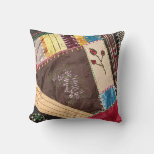 Antikes, viktorianisches Crazy-Quilt-Quadrat Kissen