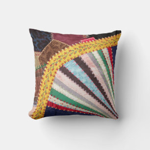 Antikes, viktorianisches Crazy-Quilt-Quadrat Kissen