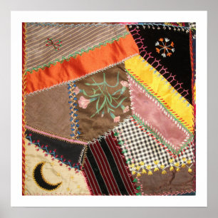 Antikes viktorianisches Crazy-Quilt-Quadrat Poster
