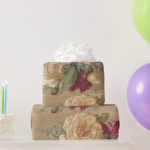 Antikes viktorianisches Cream-Rosen-Geschenk / Kun Geschenkpapier