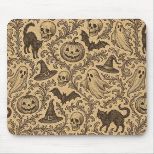 Antikes viktorianisches Halloween-Muster mit Geist Mousepad