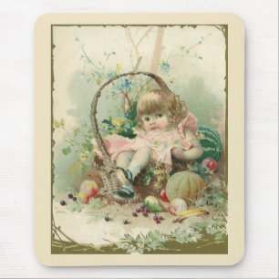 Antikes viktorianisches Kind, Mädchen mit Frühling Mousepad