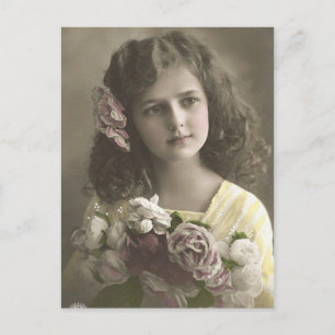 Antikes viktorianisches Mädchen mit Blumen Postkarte