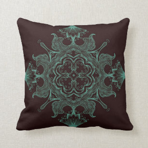 Antikes viktorianisches Ornament Teal- und brauner Kissen