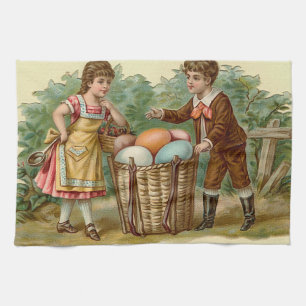 Antikes viktorianisches Ostern Geschirrtuch