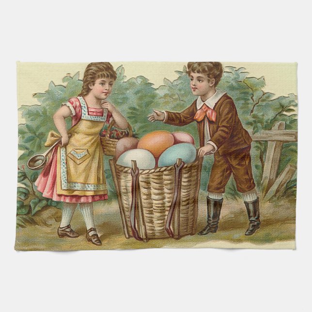 Antikes viktorianisches Ostern Geschirrtuch (Horizontal)