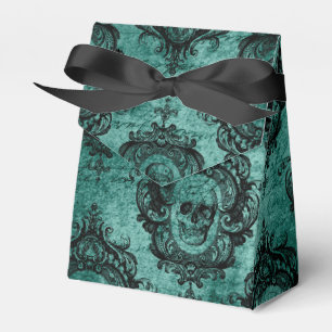 Antikes viktorianisches Teal- und schwarzes Totenk Geschenkschachtel