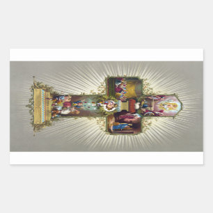 Antikes Vintag glückliches Osterkreuz Rechteckiger Aufkleber