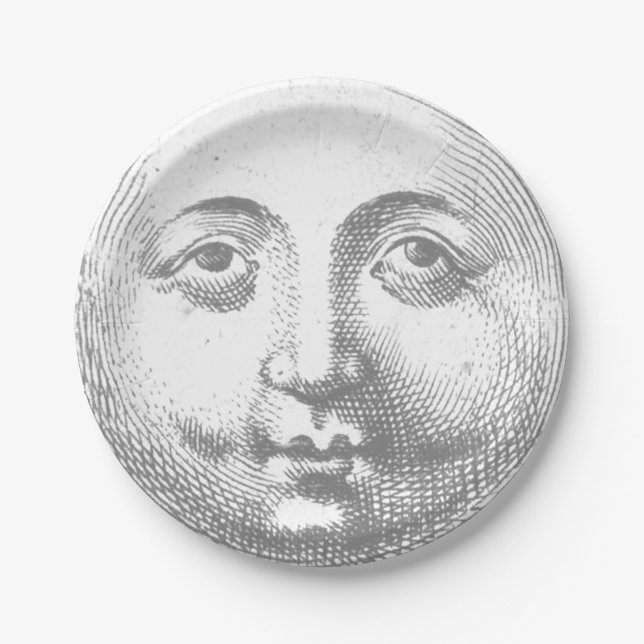 Antikes Vintag-graues Moon-Gesicht Pappteller (Vorderseite)